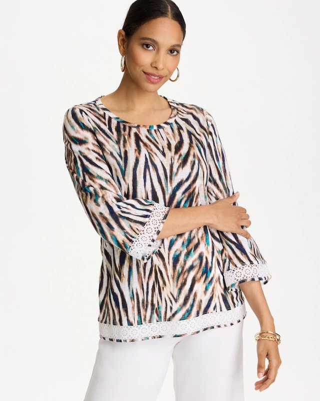 Tiger Linen Crochet Lace Tee - image 1